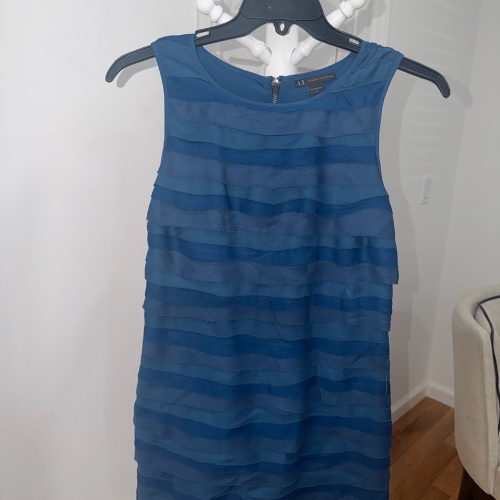 Armani Exchange Blue Sleeveless Layered Shift Dress
